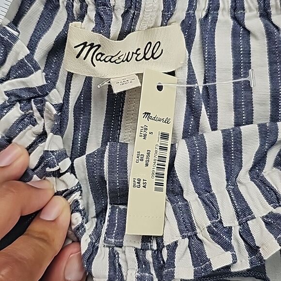 Madewell -622 NWT Shimmer Stripe Off-the-Shoulder Top White Blue H6707 Sz‎ Small - Picture 4 of 10
